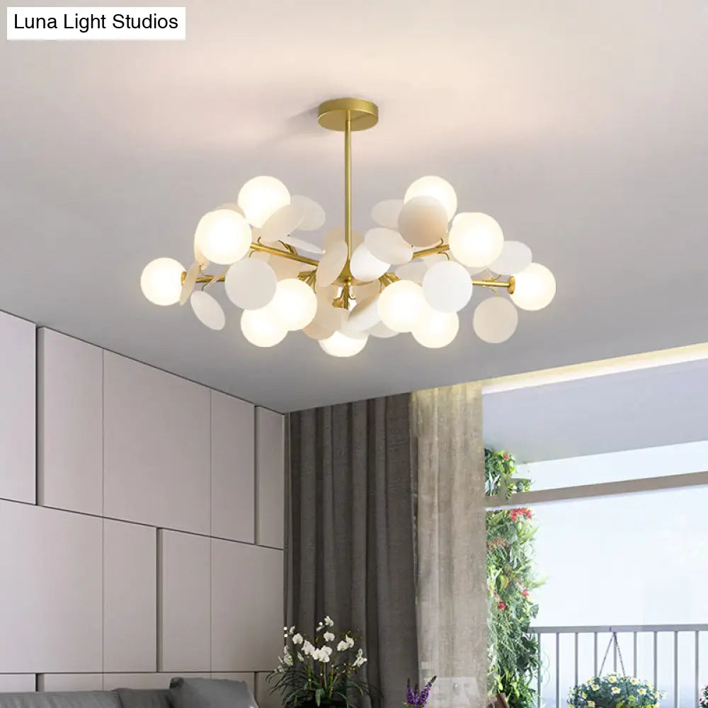 Contemporary Brass Sphere Chandelier Lamp With Milky Glass Pendant Lighting And Multi-Circle