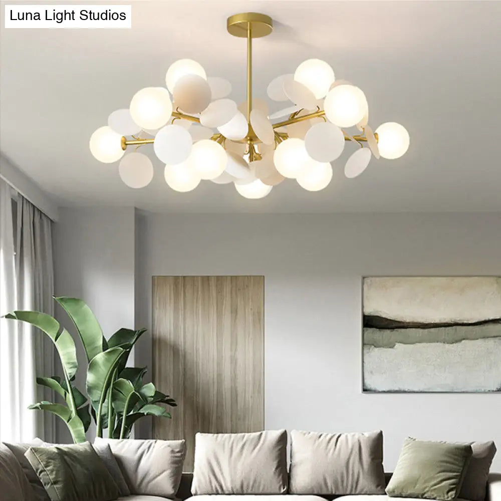 Contemporary Brass Sphere Chandelier Lamp With Milky Glass Pendant Lighting And Multi-Circle