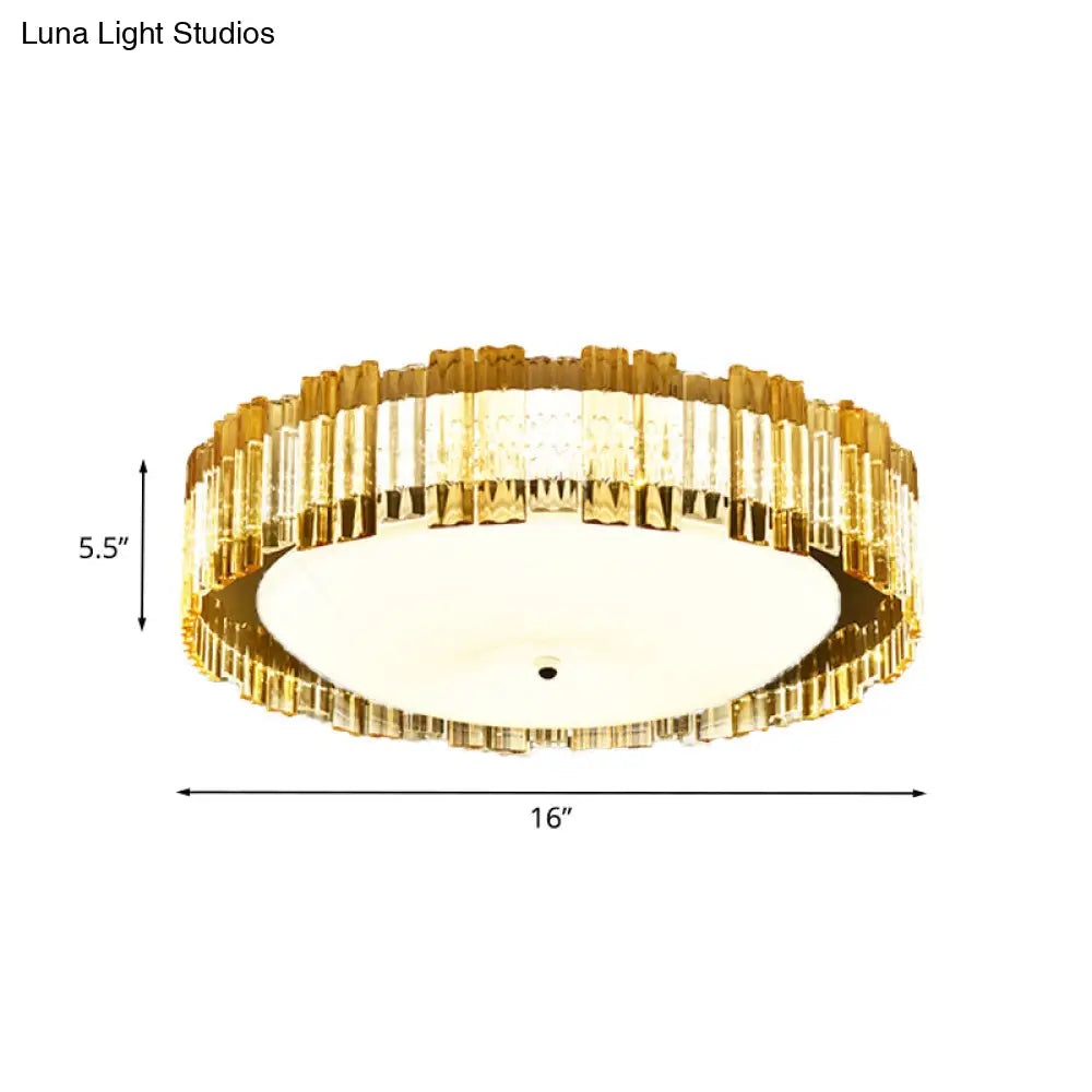 Contemporary Chrome Drum Flushmount Light With K9 Crystal Rectangle Led Fixture