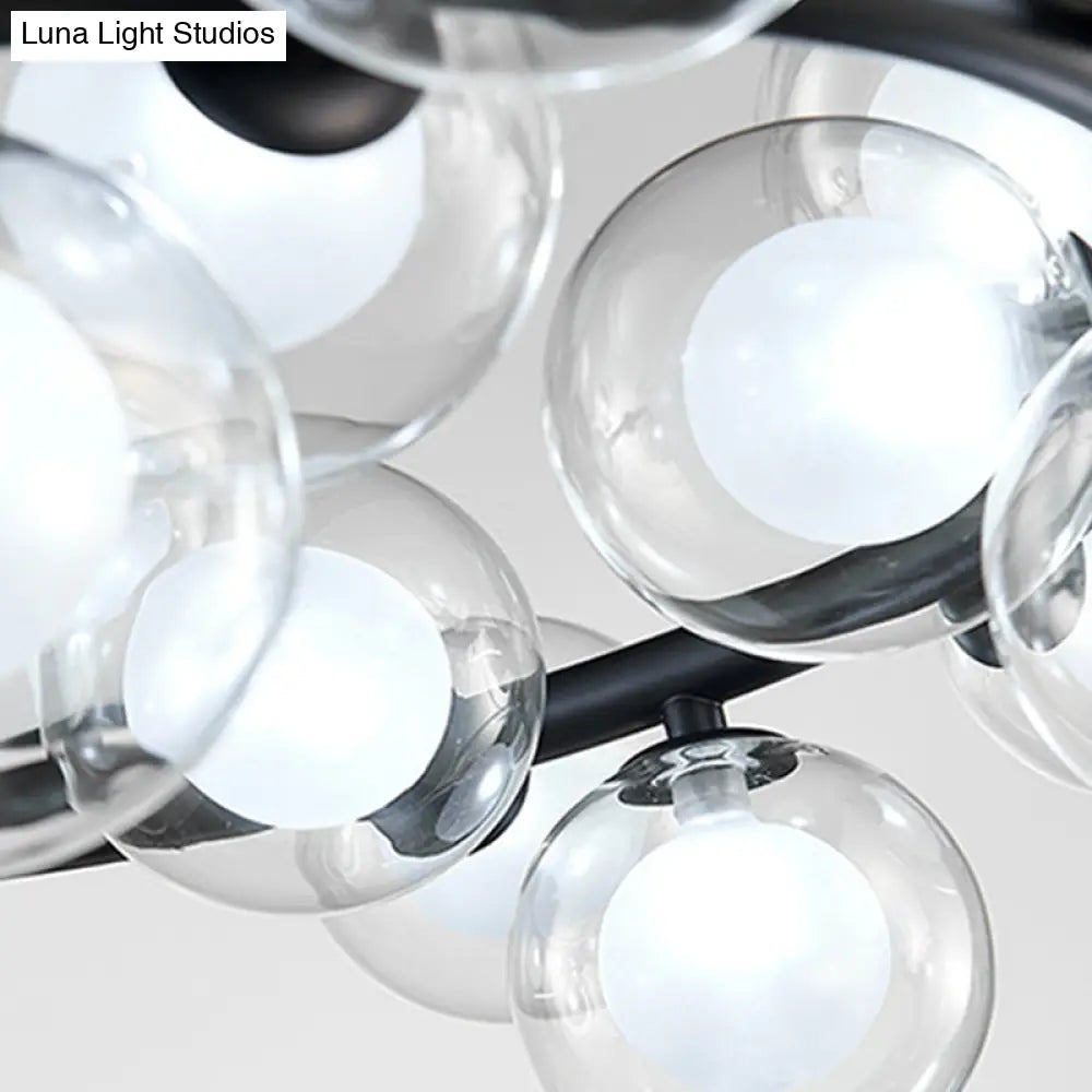 Contemporary Clear Glass Bubble Chandelier Light - Black Finish 2/3 Tiers Metal Ring Hanging Lamp