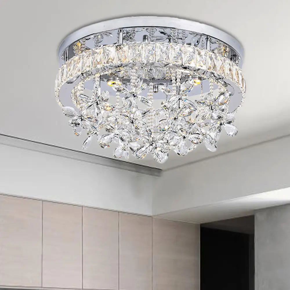 Contemporary Crystal Led Ceiling Light - Chrome Flush Mount In 3 Sizes / 18’