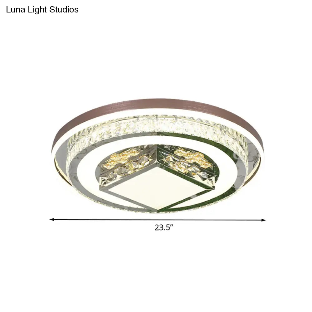 Contemporary Crystal Led Flush Mount Brown Light For Bedroom