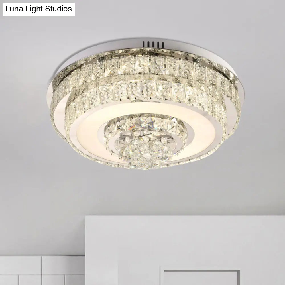 Contemporary Crystal Led Flush Mount Ceiling Light With Clear Drops For Bedroom