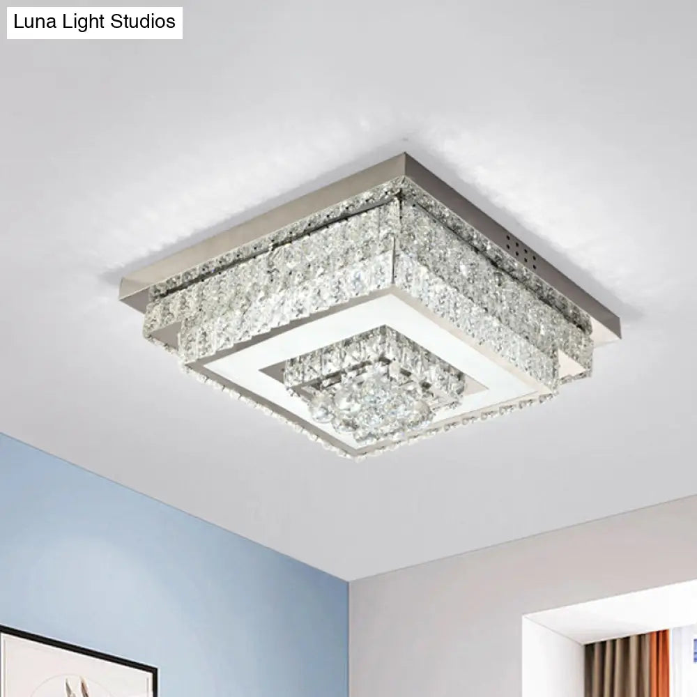 Contemporary Crystal Led Flush Mount Ceiling Light With Clear Drops For Bedroom