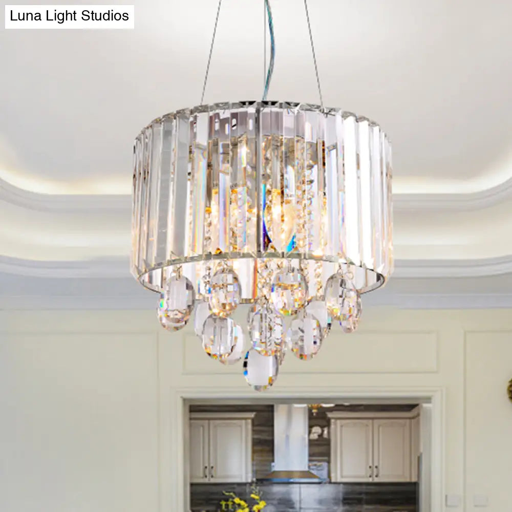 Contemporary Crystal Rod Drum Chandelier Pendant Light - 6 Heads Clear