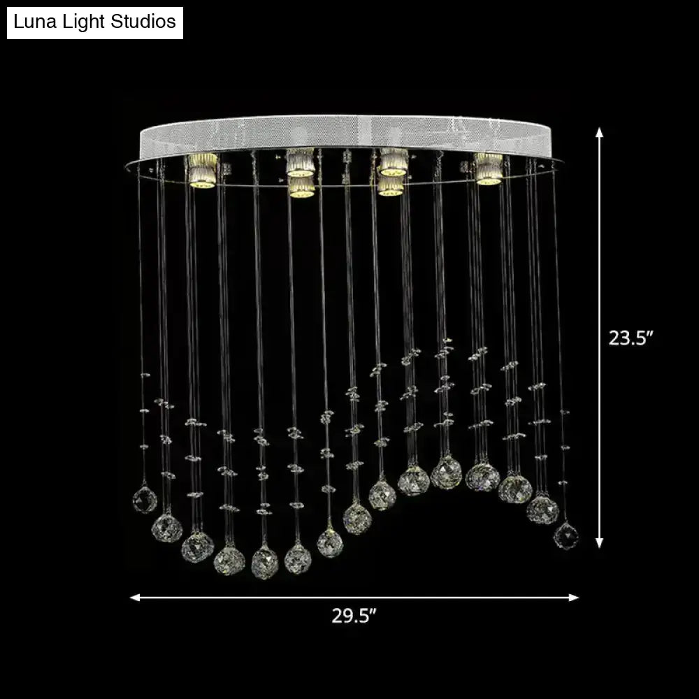 Contemporary Crystal Wavy Flushmount Lighting - 6-Head Living Room Ceiling Flush Light