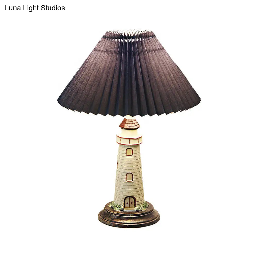 Contemporary Foldable Conical Table Lamp For Childrens Room - 1-Light Blue/Red Fabric Shade With