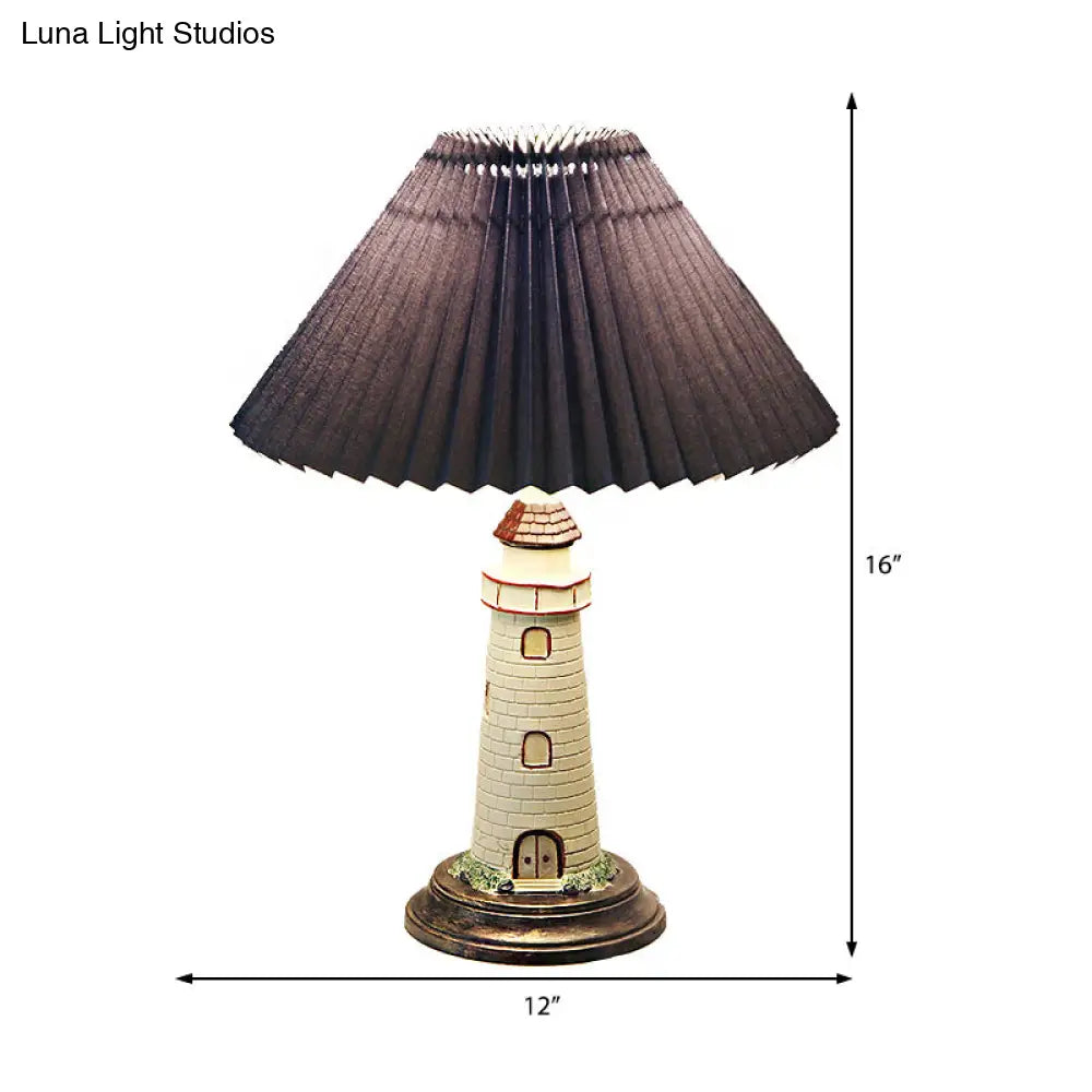 Contemporary Foldable Conical Table Lamp For Childrens Room - 1-Light Blue/Red Fabric Shade With