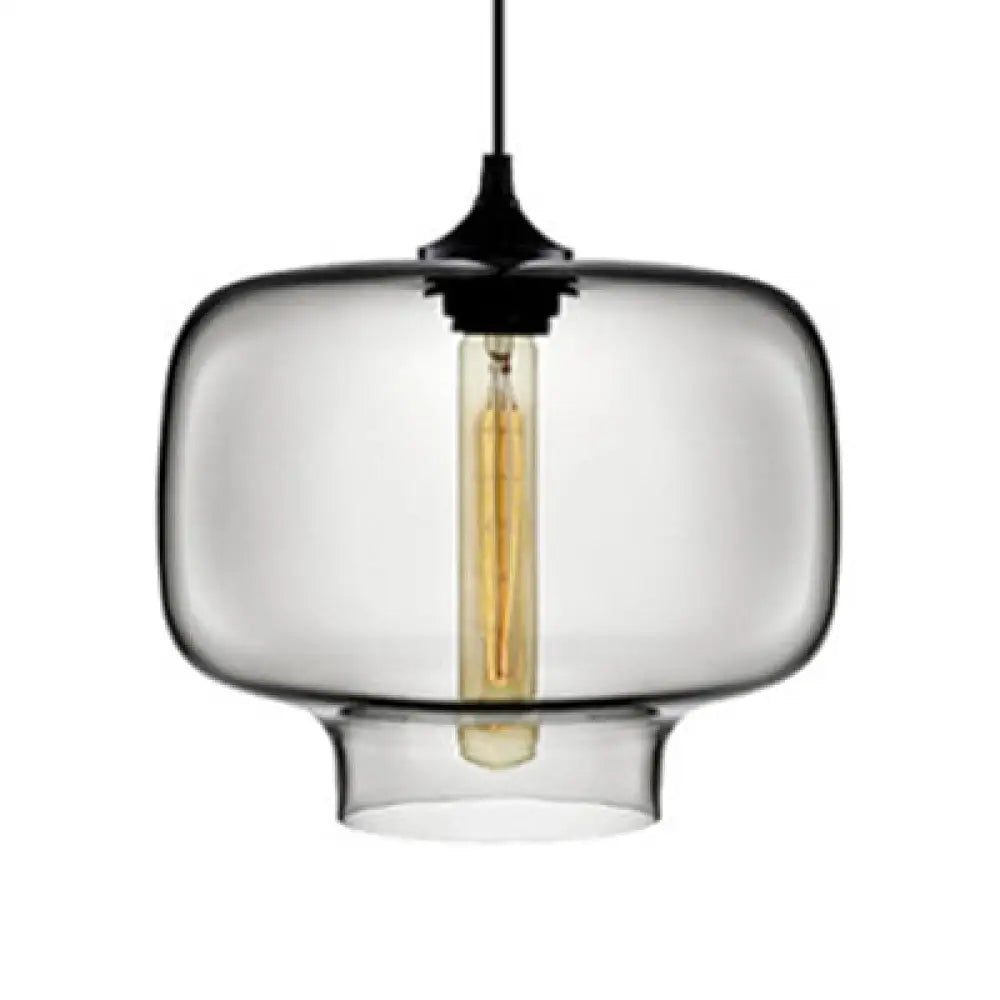 Contemporary Glass Hanging Lamp - Cylinder Shape 1 Light Red/Brown/Blue Smoke Gray