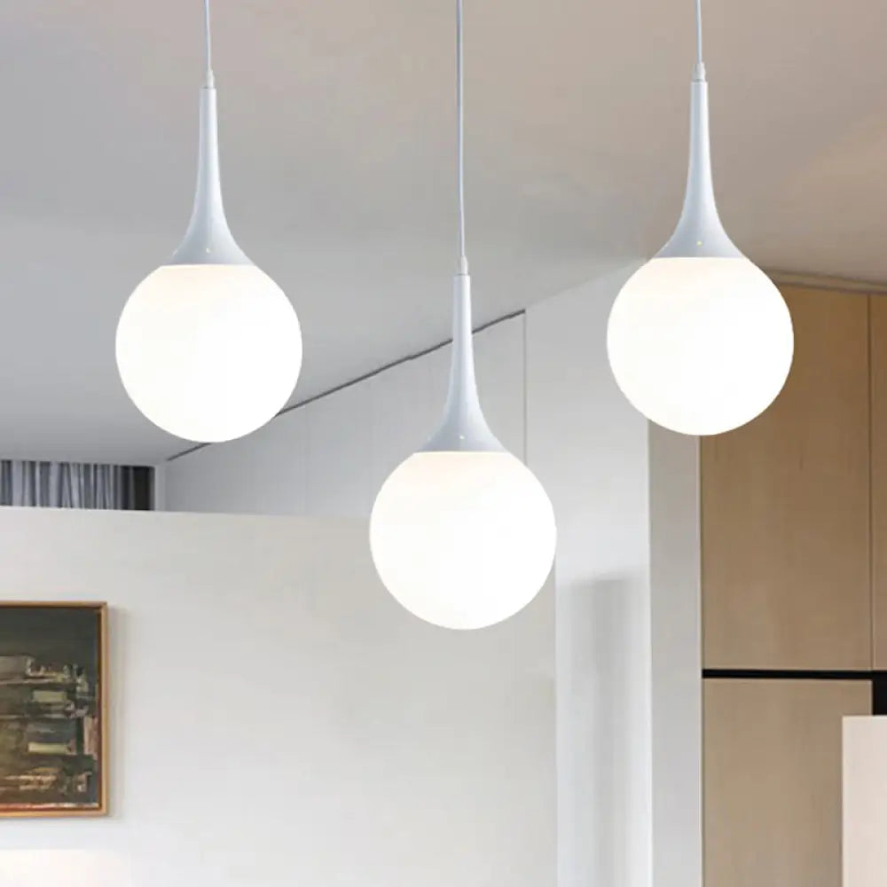 Contemporary Globe White Glass Pendant Light - 1 12’/14’/16’ Wide Hanging Ceiling / 6’