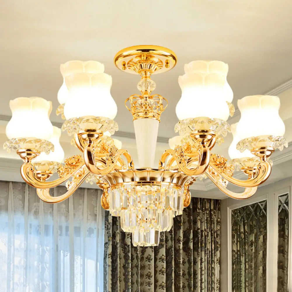 Contemporary Gold Bud Drop Lamp With Milky Glass - Dining Room Chandelier 12 /