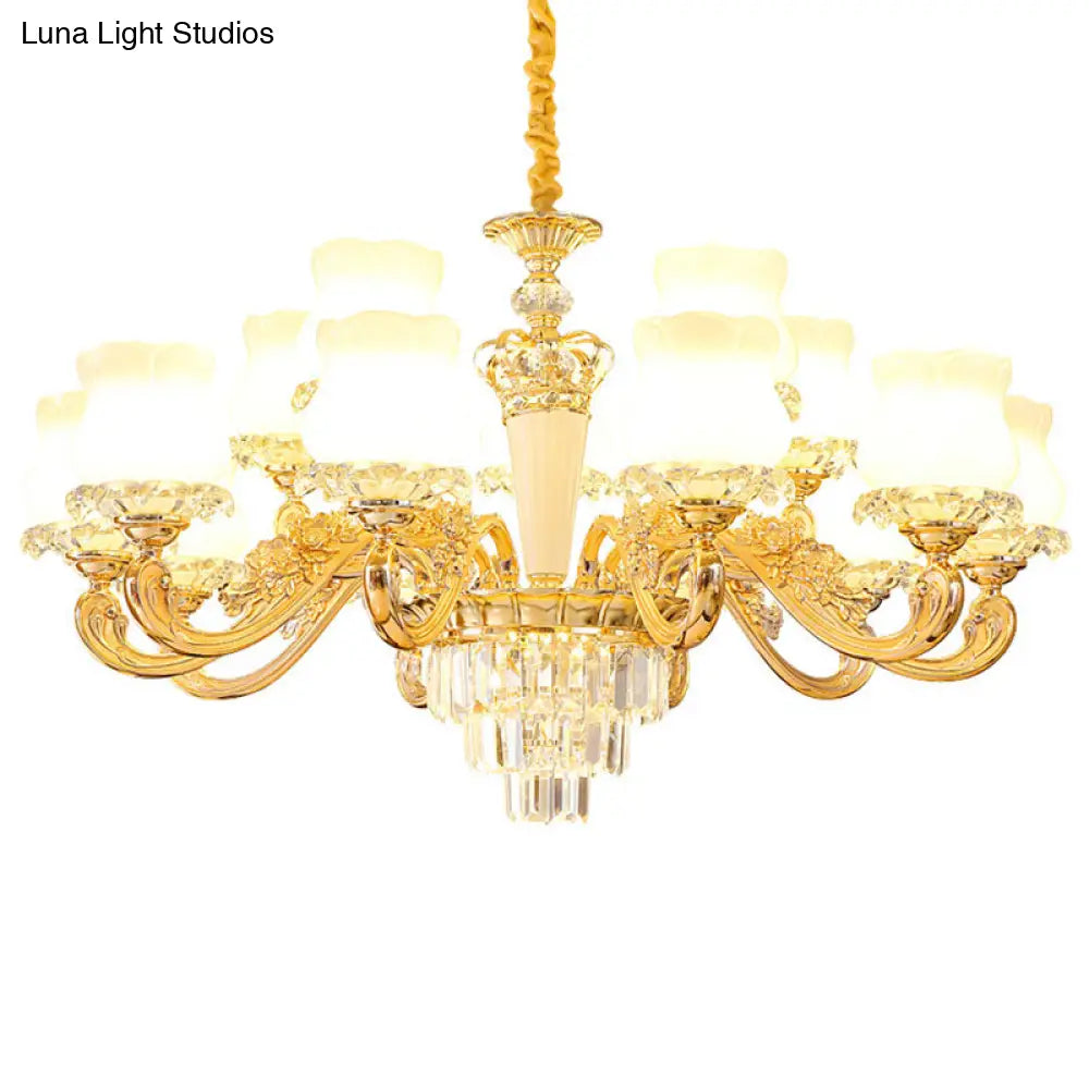 Contemporary Gold Bud Drop Lamp With Milky Glass - Dining Room Chandelier
