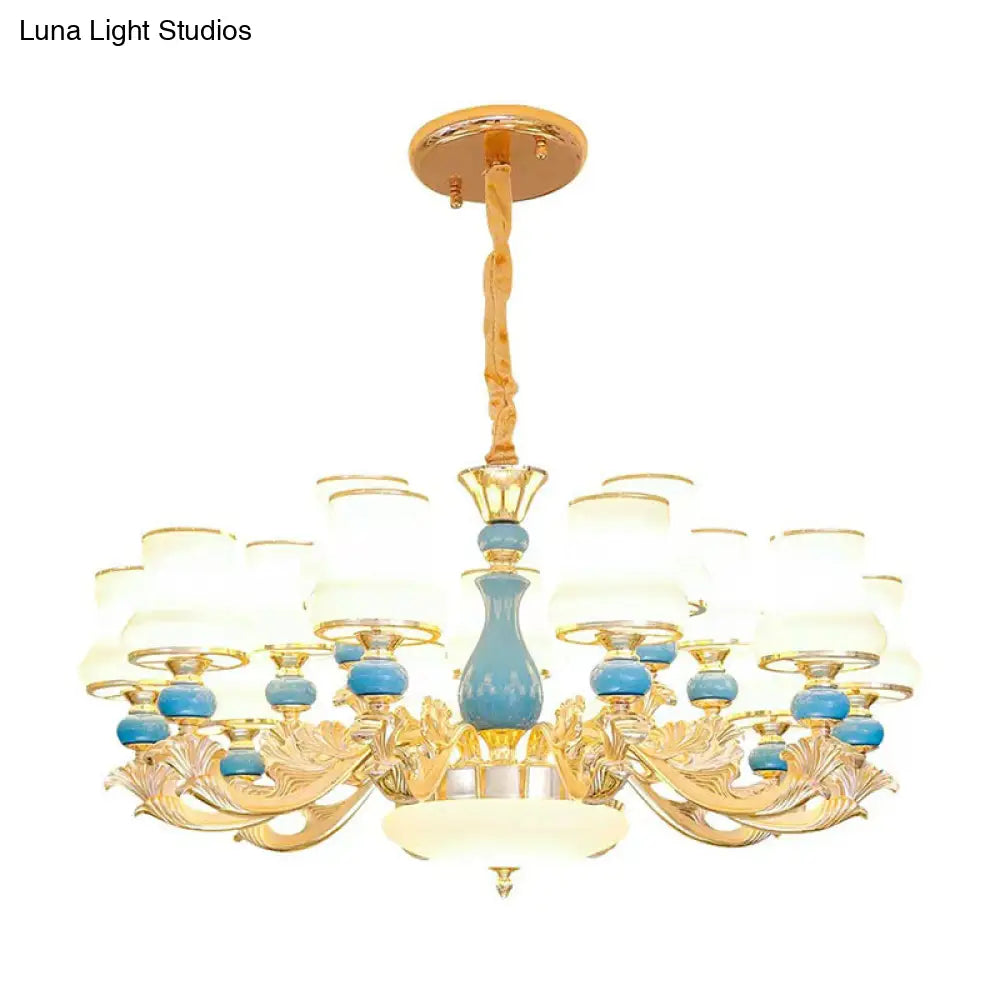 Contemporary Gold Curved Chandelier With Opaline Frosted Glass - Stylish Ceiling Suspension Lamp