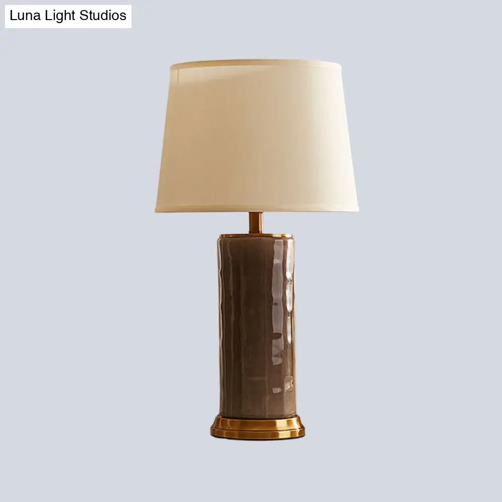 Contemporary Green/Coffee Barrel Reading Book Light Stylish 1-Head Task Lighting With Fabric Shade