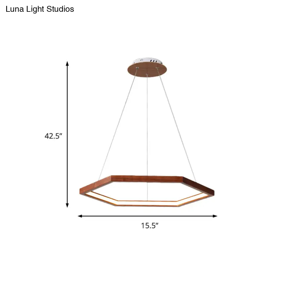 Contemporary Hexagonal Wood And Acrylic Pendant Chandelier With Led Lighting 16’/19.5’/23.5’ Wide
