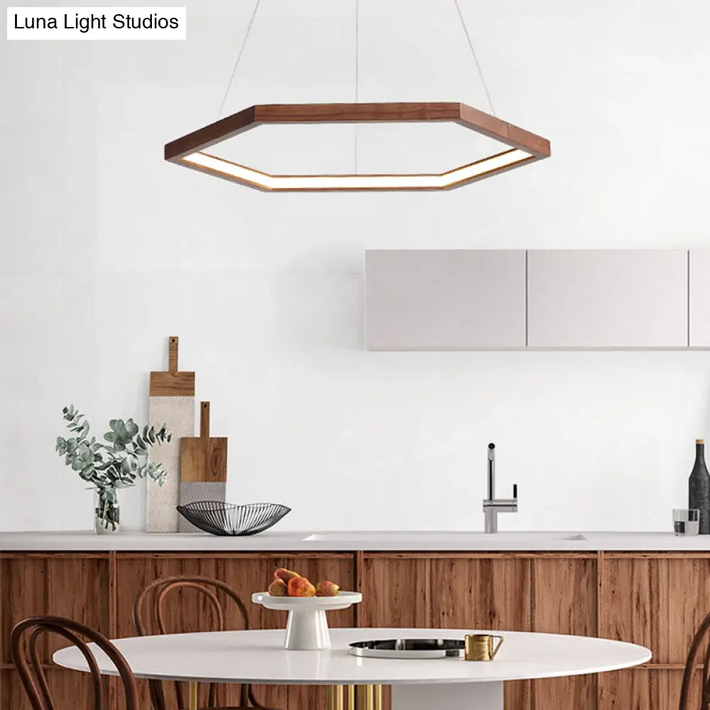 Contemporary Hexagonal Wood And Acrylic Pendant Chandelier With Led Lighting 16’/19.5’/23.5’ Wide