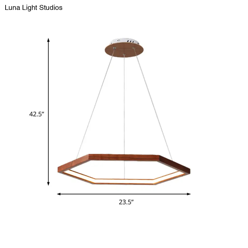 Contemporary Hexagonal Wood And Acrylic Pendant Chandelier With Led Lighting 16’/19.5’/23.5’ Wide