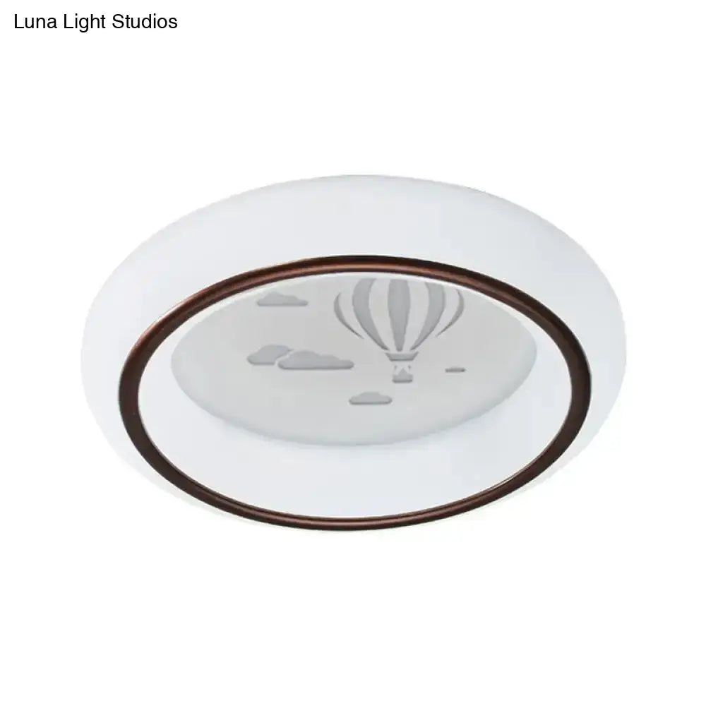 Contemporary Led Ceiling Lamp In White With Moon Deer And Hot Air Balloon Flush Light