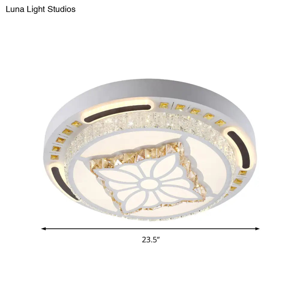Contemporary Led Crystal Shaded Flush Ceiling Light - 23.5’/31.5’ W White