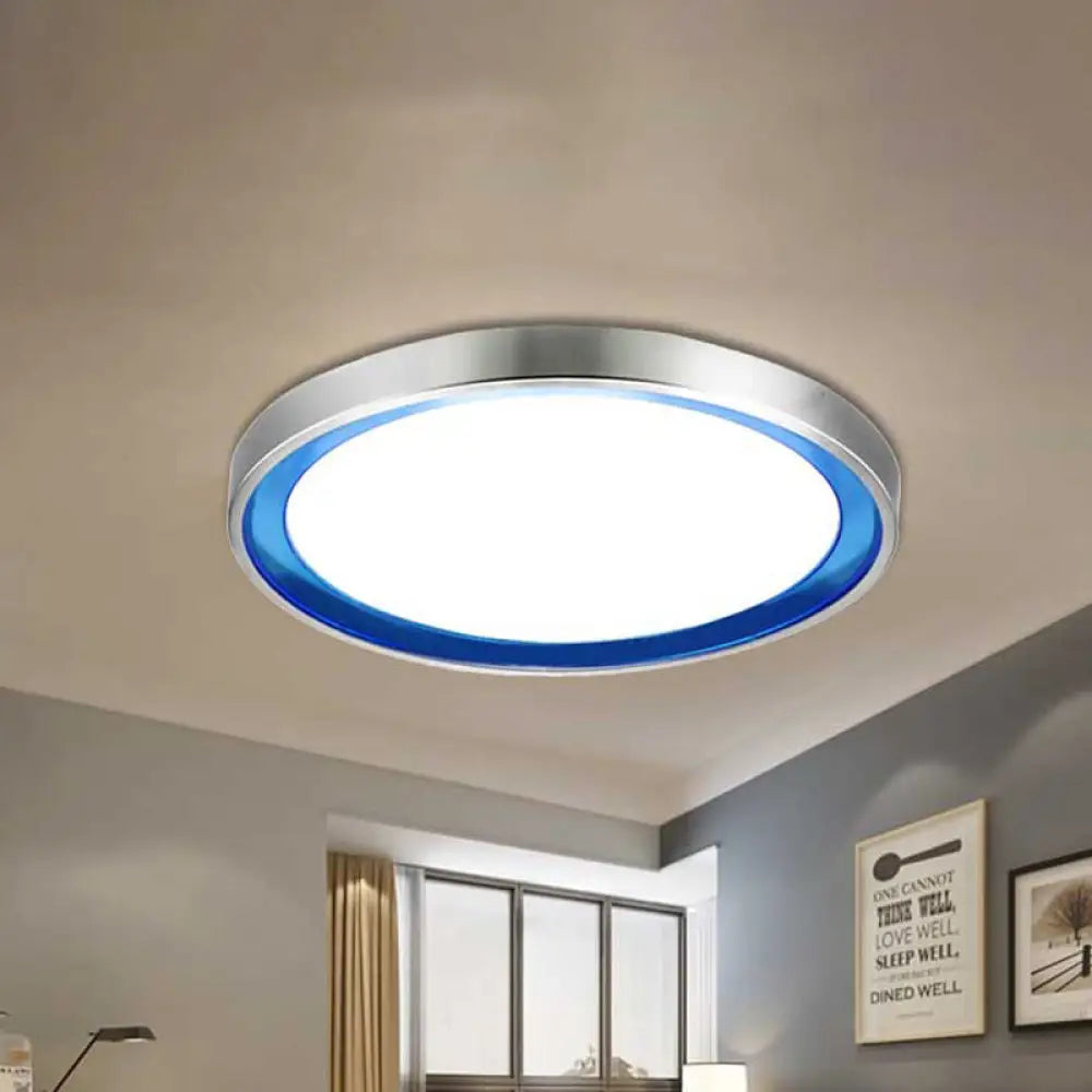 Contemporary Led Flush Light In Orange/Blue/Purple With Warm/White Glow - 14’/16’/20’ Metal