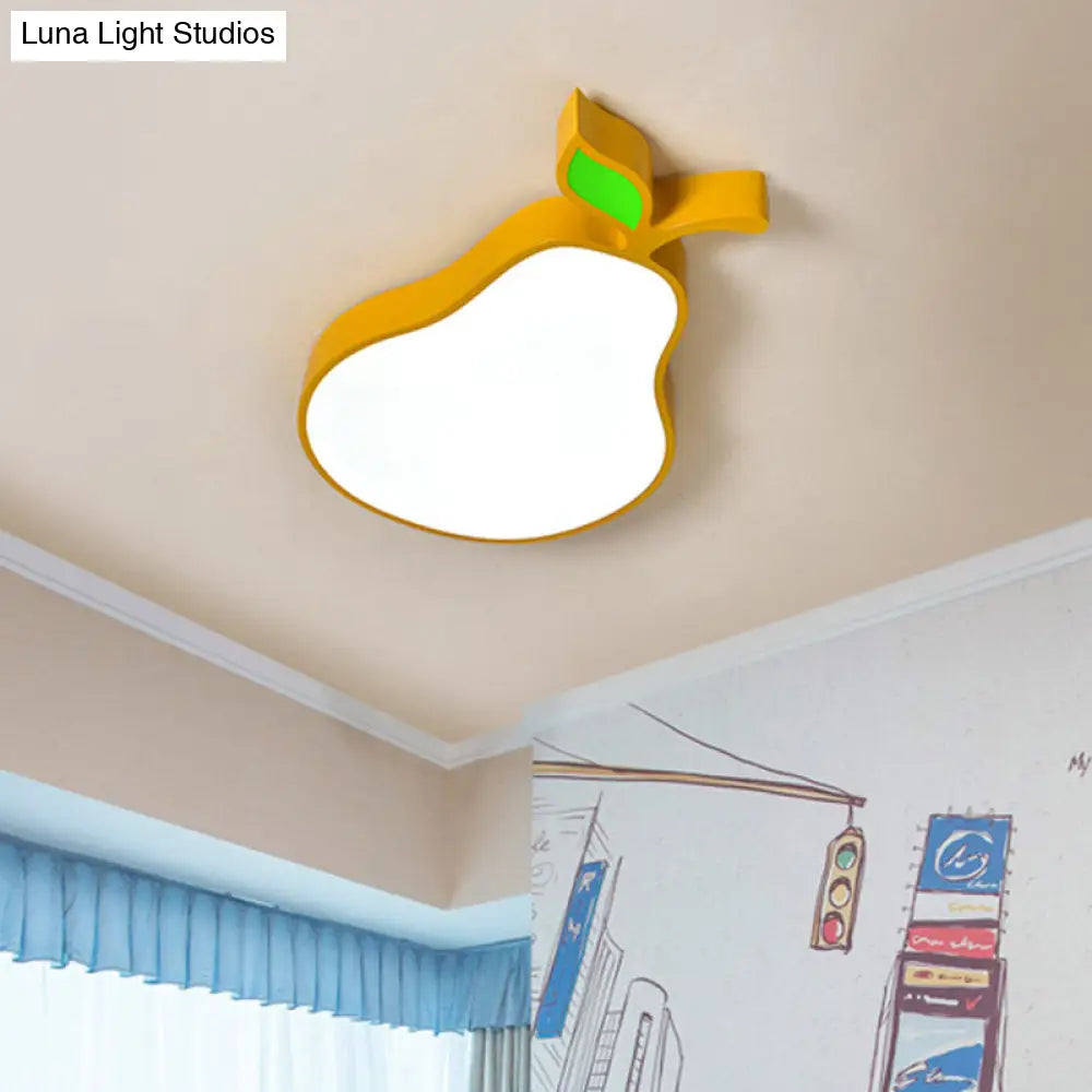 Contemporary Led Flush Mount Light Fixture With Acrylic Shade - White Grape/Banana/Apple Theme