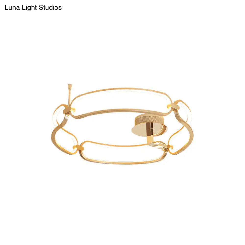 Contemporary Led Gold Flush Ceiling Light: 18’/23.5’/31.5’ Wide Acrylic Fixture In