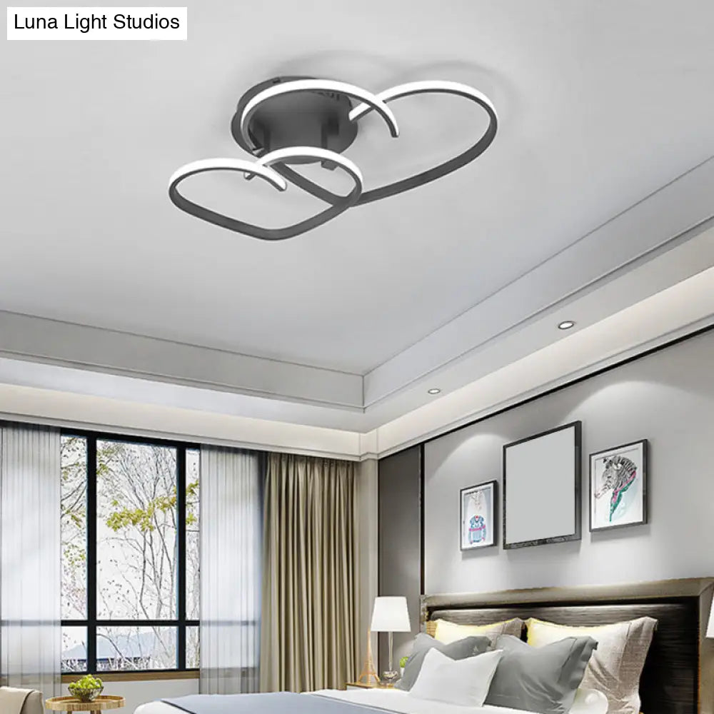 Contemporary Led Loving Heart Semi Flush Mount Light For Bedrooms Black / 21.5 White