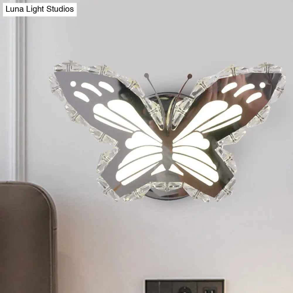 Contemporary Led Stainless-Steel Wall Sconce With Crystal Shade In Warm/White Light For Corridors