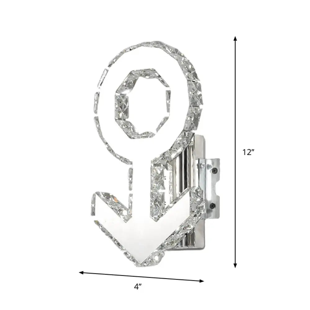 Contemporary Male Sign Wall Lamp - Crystal Block Led Hallway Lighting In Stainless Steel Warm/White
