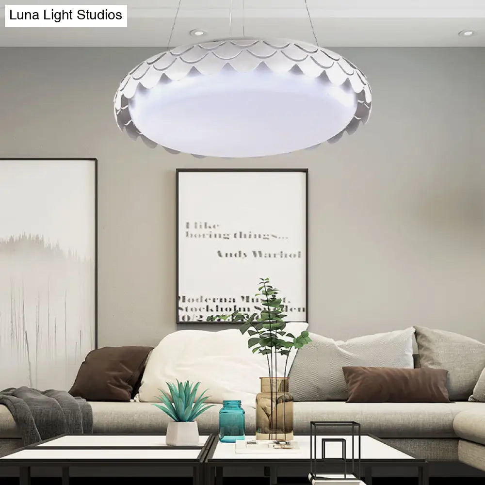 Contemporary Metal Led Fish Scale Pendant Lamp Kit – White/Gold Warm/White/Natural Light