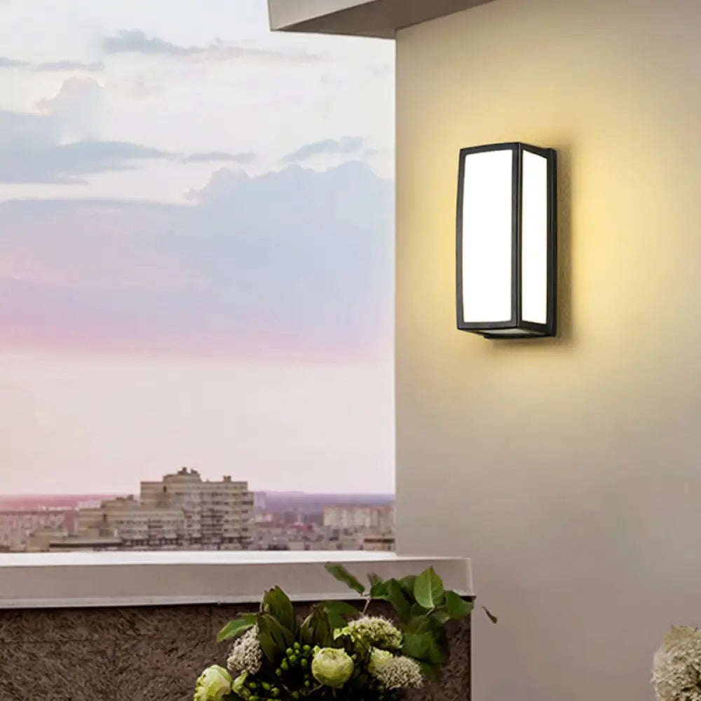 Contemporary Metallic Led Wall Sconce Light Fixture - Black Textured Rectangle Design For Patio /