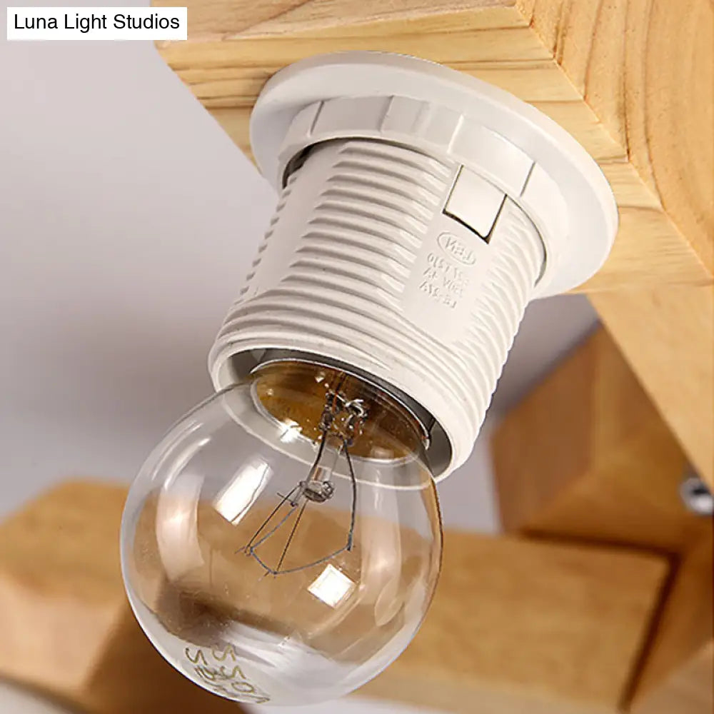 Contemporary Milk Glass Semi Flush Mount Light With Wood Fixture Arm - 3/5/7 Lights Branch Lighting