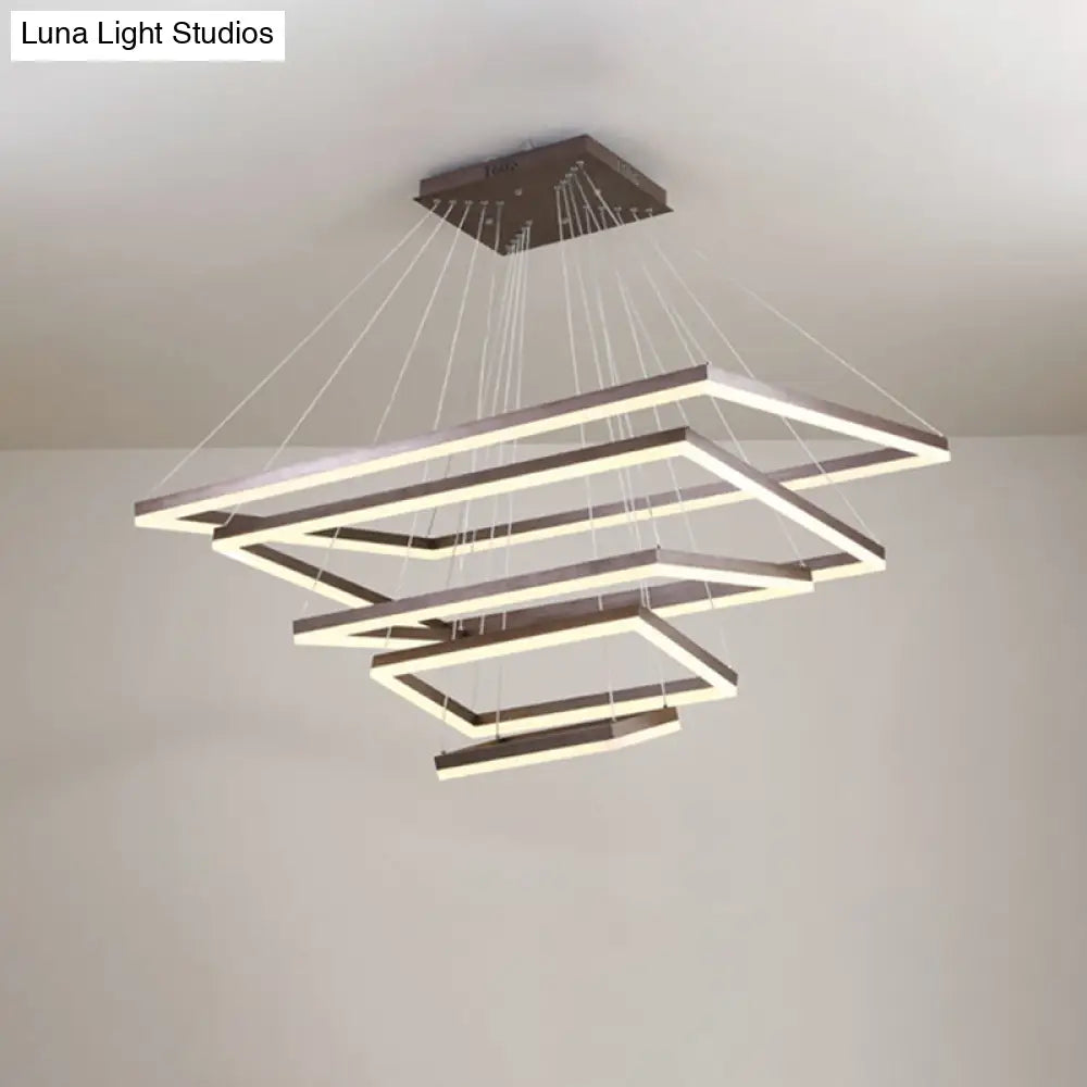 Contemporary Rectangular Acrylic Coffee Led Chandelier - 3/4/5 Tiers Hanging Pendant Lamp