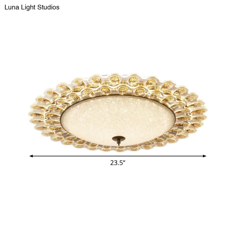 Contemporary Yellow Crystal Flushmount Led Ceiling Light For Drawing Room - 16’/23.5’ Wide