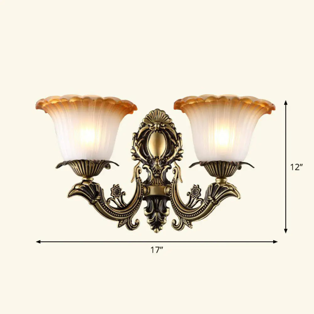 Country Style Frosted Glass Wall Lamp - Hallway Sconce Lighting Fixture 2 / Bronze Bell