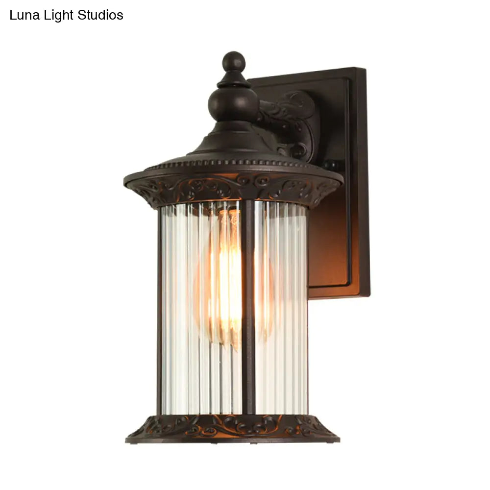 Countryside Clear Glass Wall Sconce Lantern: Prismatic Light For Courtyard Or Garden - Coffee Lamp