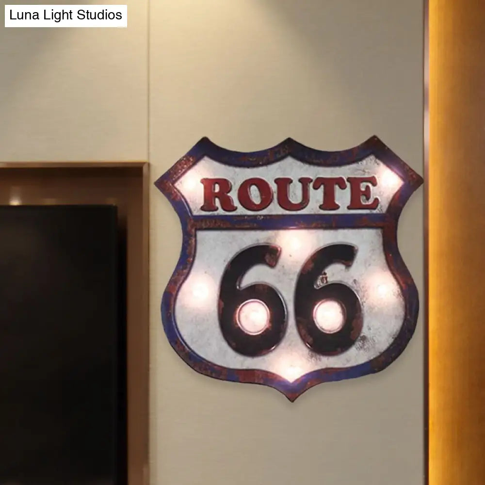 Countryside Distressed White Led Night Light With Iron Road Signboard Wall Lamp