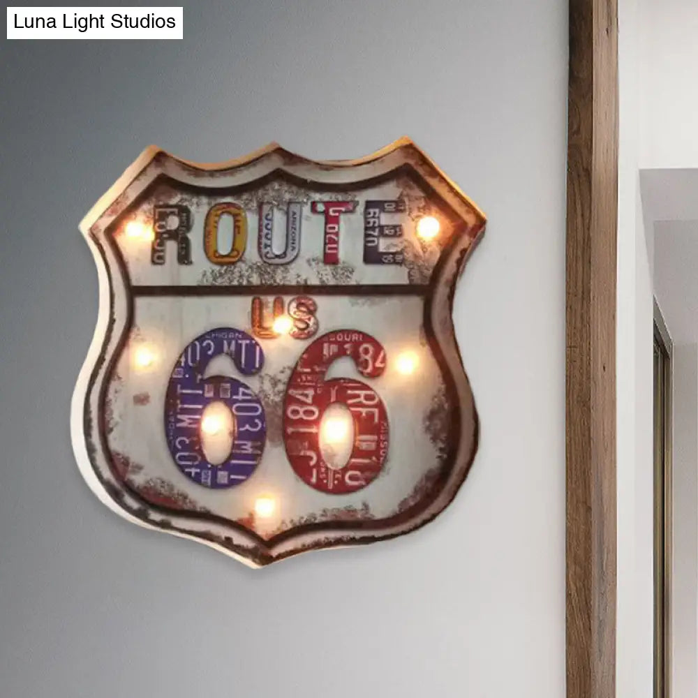 Countryside Distressed White Led Night Light With Iron Road Signboard Wall Lamp