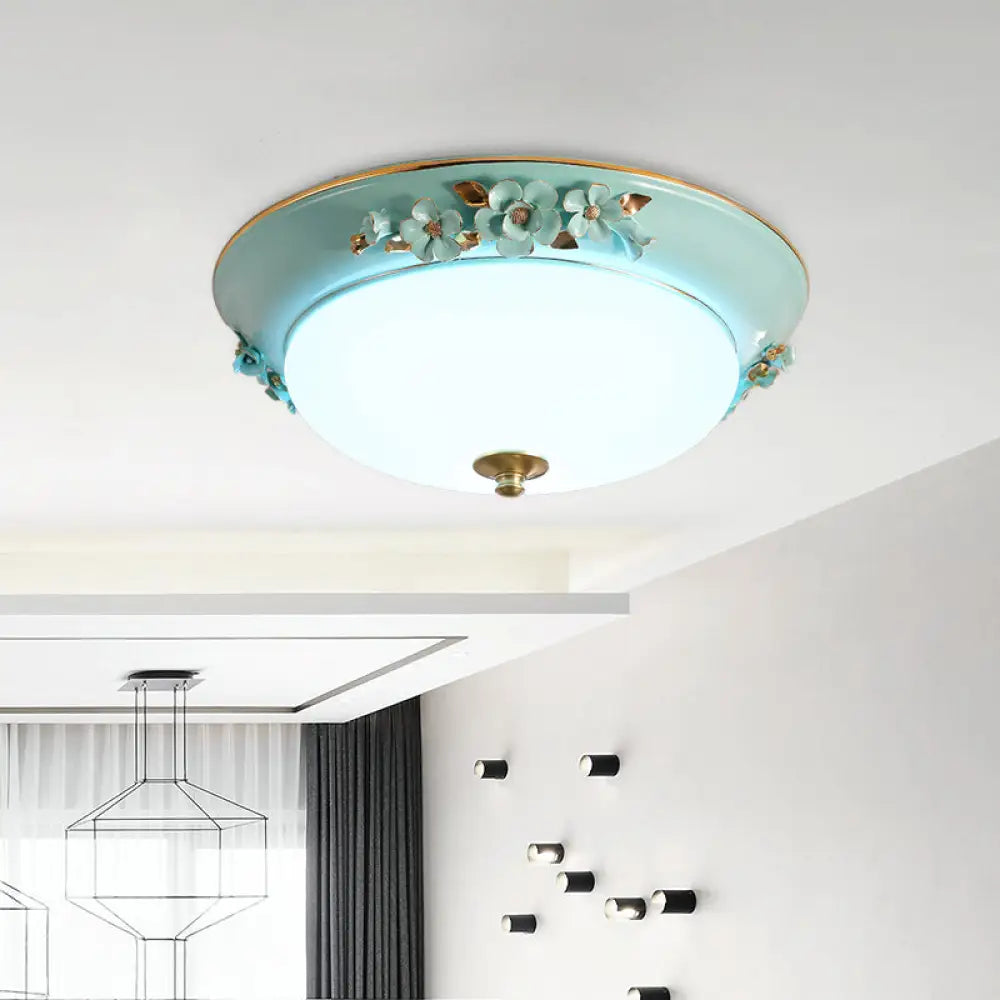Countryside Metal Dome Led Flush Mount Ceiling Light Fixture For Bedroom - White Multiple Sizes /