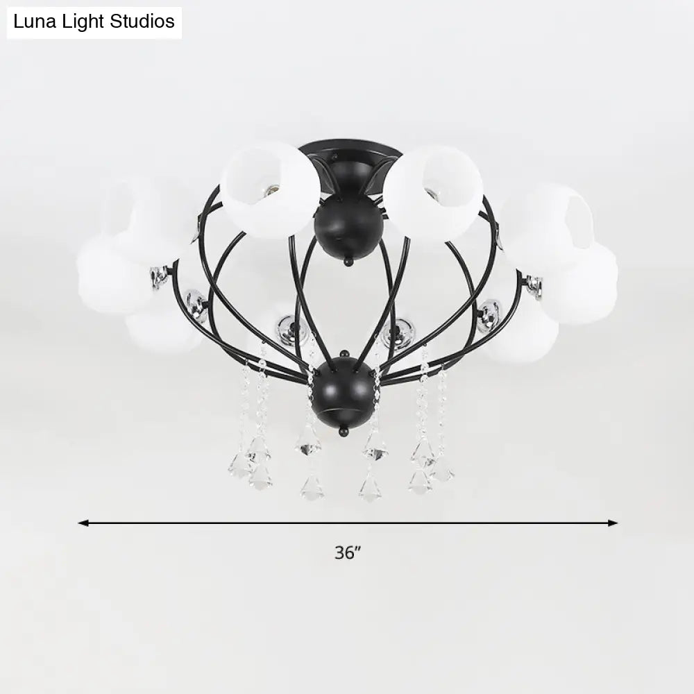 Crystal Drop Globe Ceiling Light Fixture With Rustic Metal And Multiple Heads For Living Room