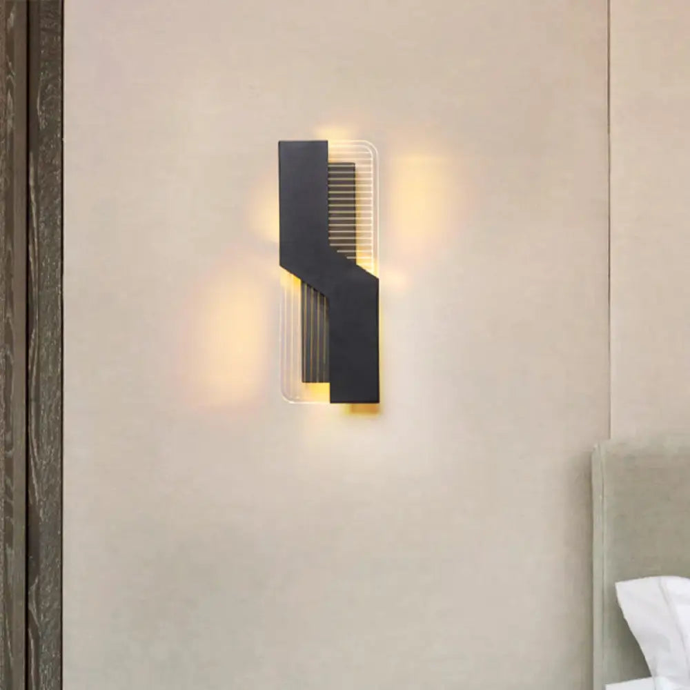 Curved Nordic Led Metal Sconce Lamp: Black/White Wall Mount For Bedside In Warm/White Light
