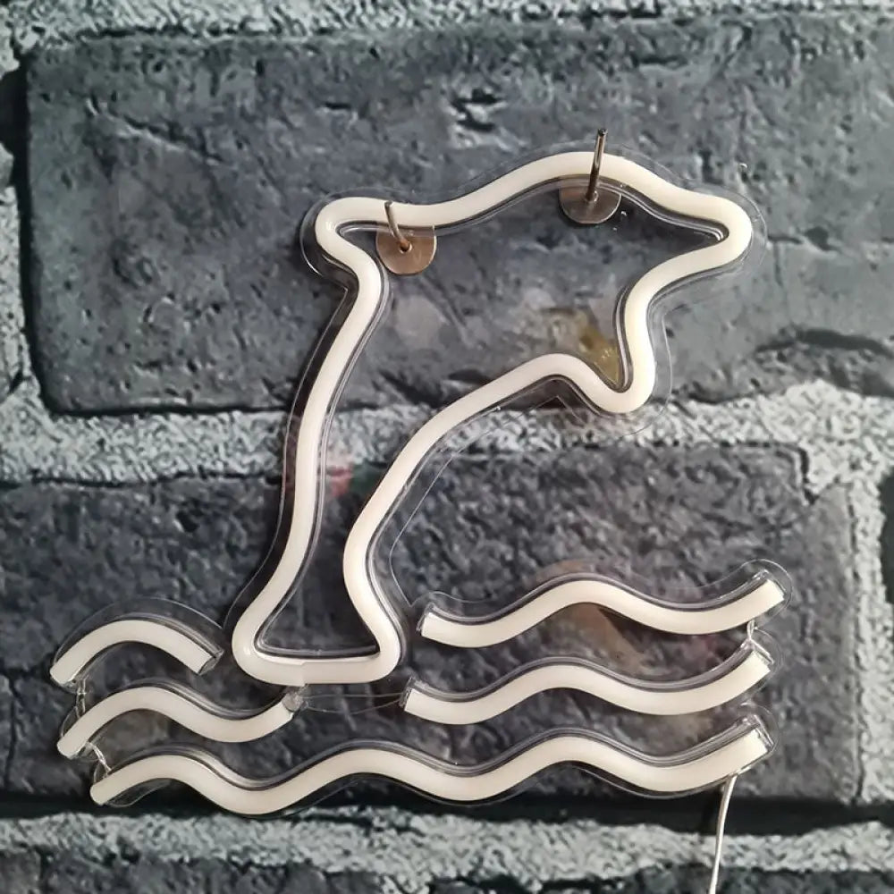 Dolphin Cartoon Night Lamp - Plastic Wall Lighting For Childrens Bedroom In White