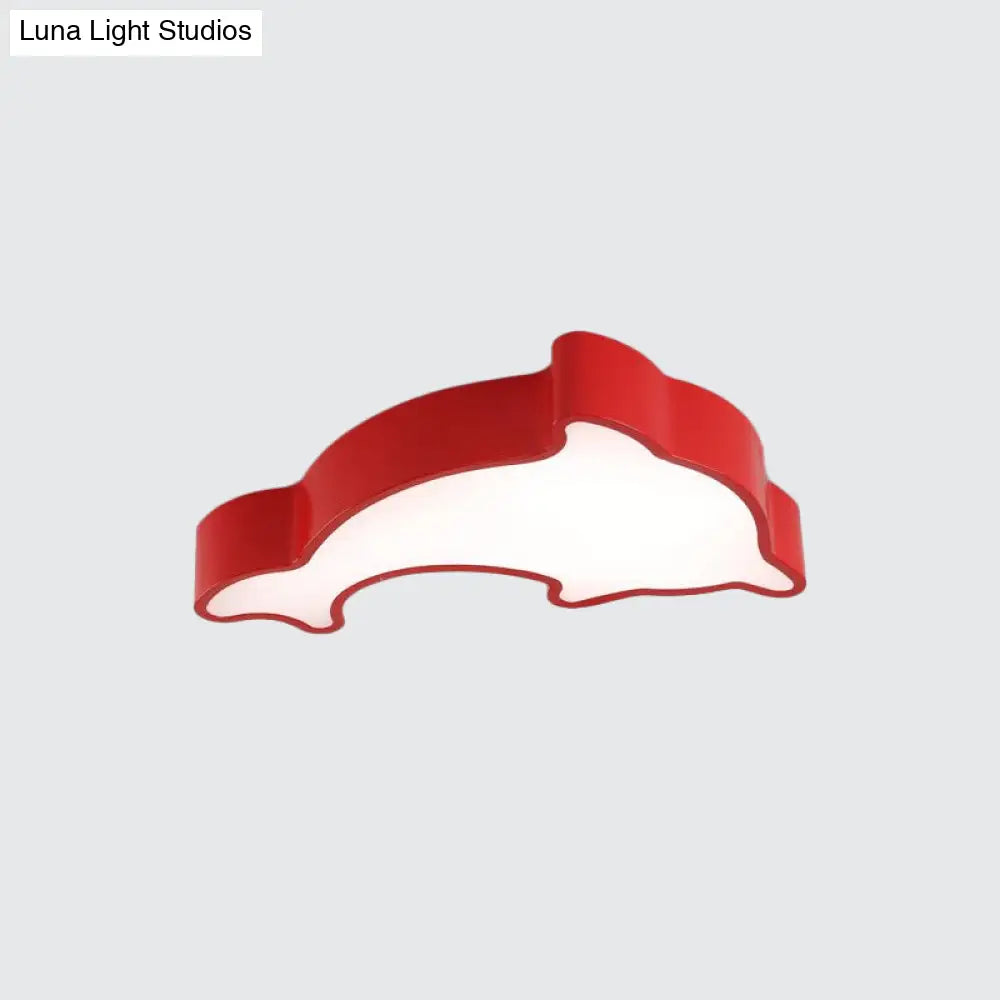 Dolphin Led Ceiling Light For Children’s Bedroom - White/Red/Yellow Acrylic Flush Mount Fixture