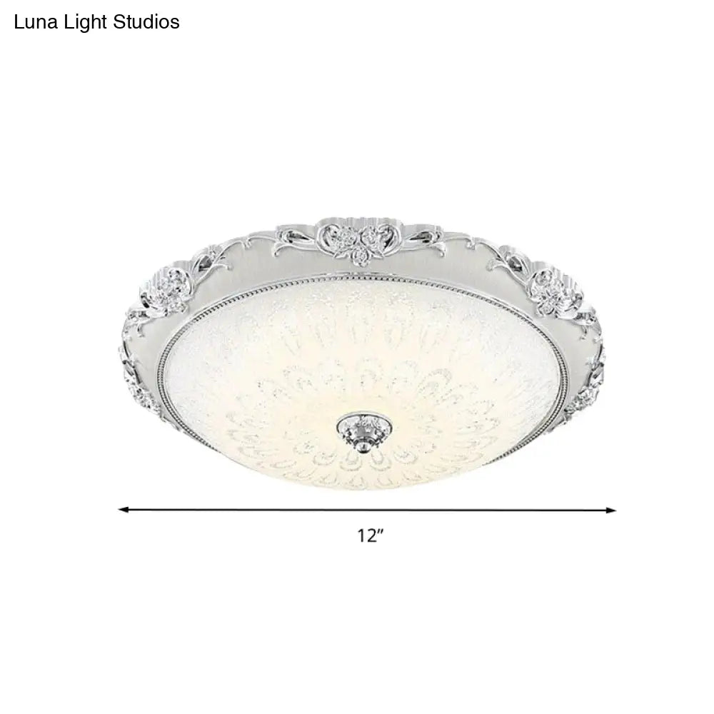 Dome Flush Mount Led Ceiling Light In Modern White Glass - 8’/12’/16’ Wide Gold/Silver Finish