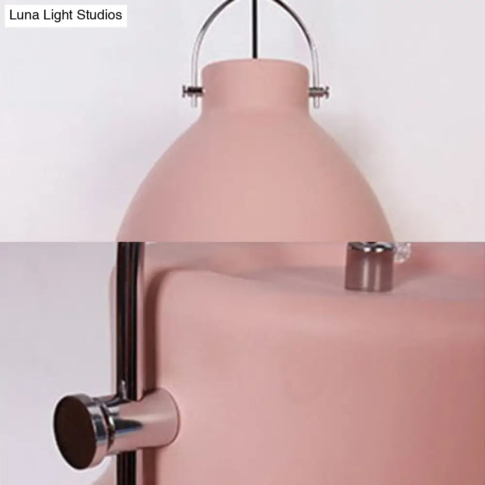 Dome Suspended Macaron Style Pendant Light - 10’/14’ Metallic Fixture With Handle In Black/Blue