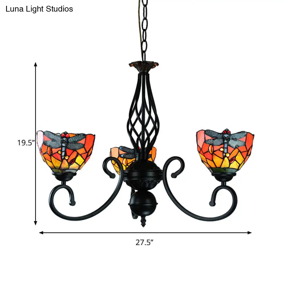 Dragonfly Stained Glass Suspension Light: Lodge Style Multi-Color Chandelier For Foyer
