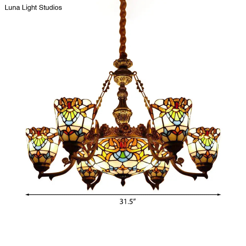 Elegant Baroque Style Dining Room Chandeliers With Art Glass Shade And Curved/Straight Arm