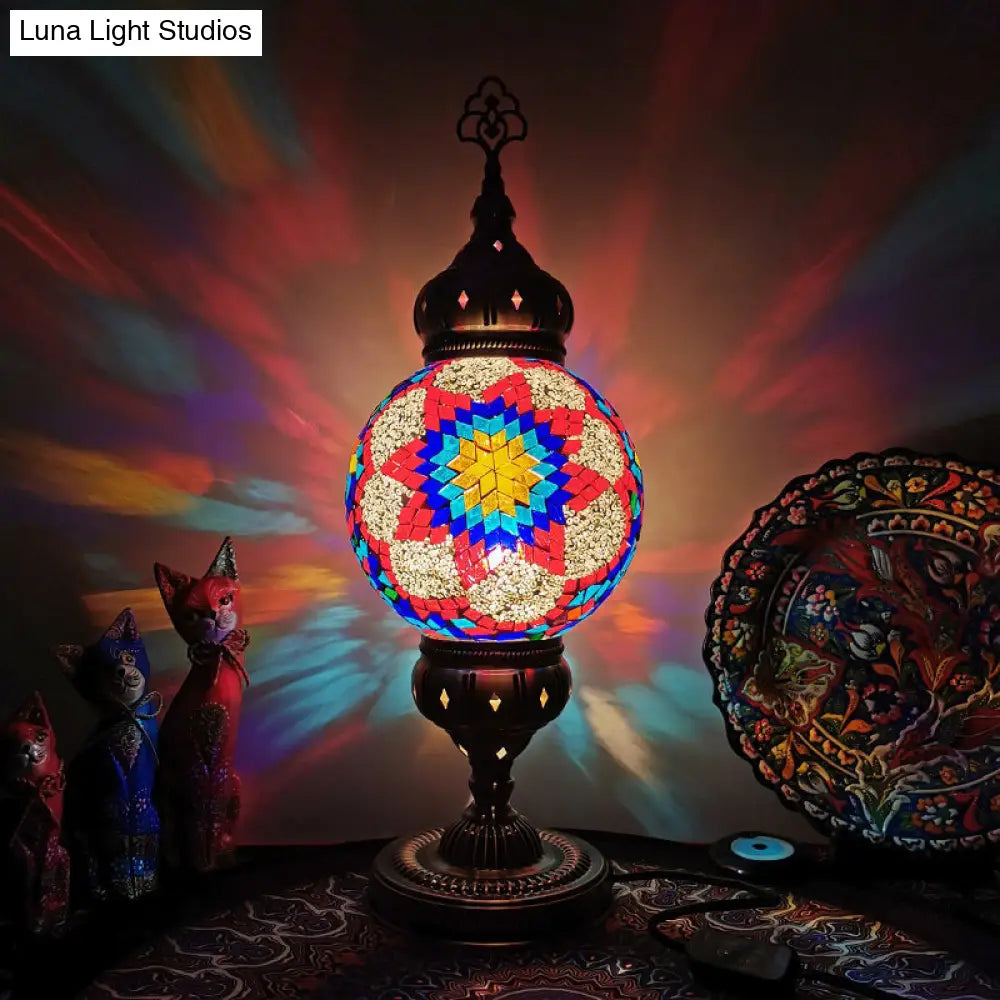 Ellie - Handcrafted Vintage Glass Ball Desk Lamp | 1 Head Nightstand Light In