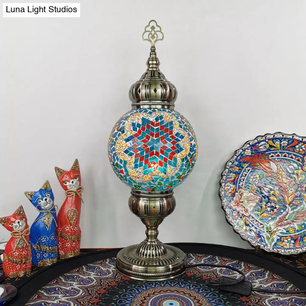 Ellie - Handcrafted Vintage Glass Ball Desk Lamp | 1 Head Nightstand Light In