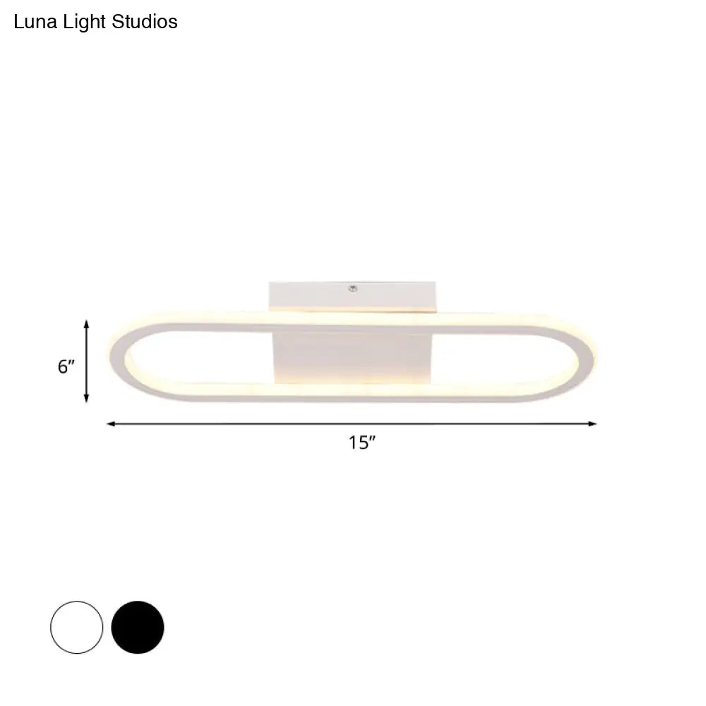 Ellipse Led Ceiling Light - 15’/19’ Metal Flush Mount Simple Black/White Design White/Warm Glow